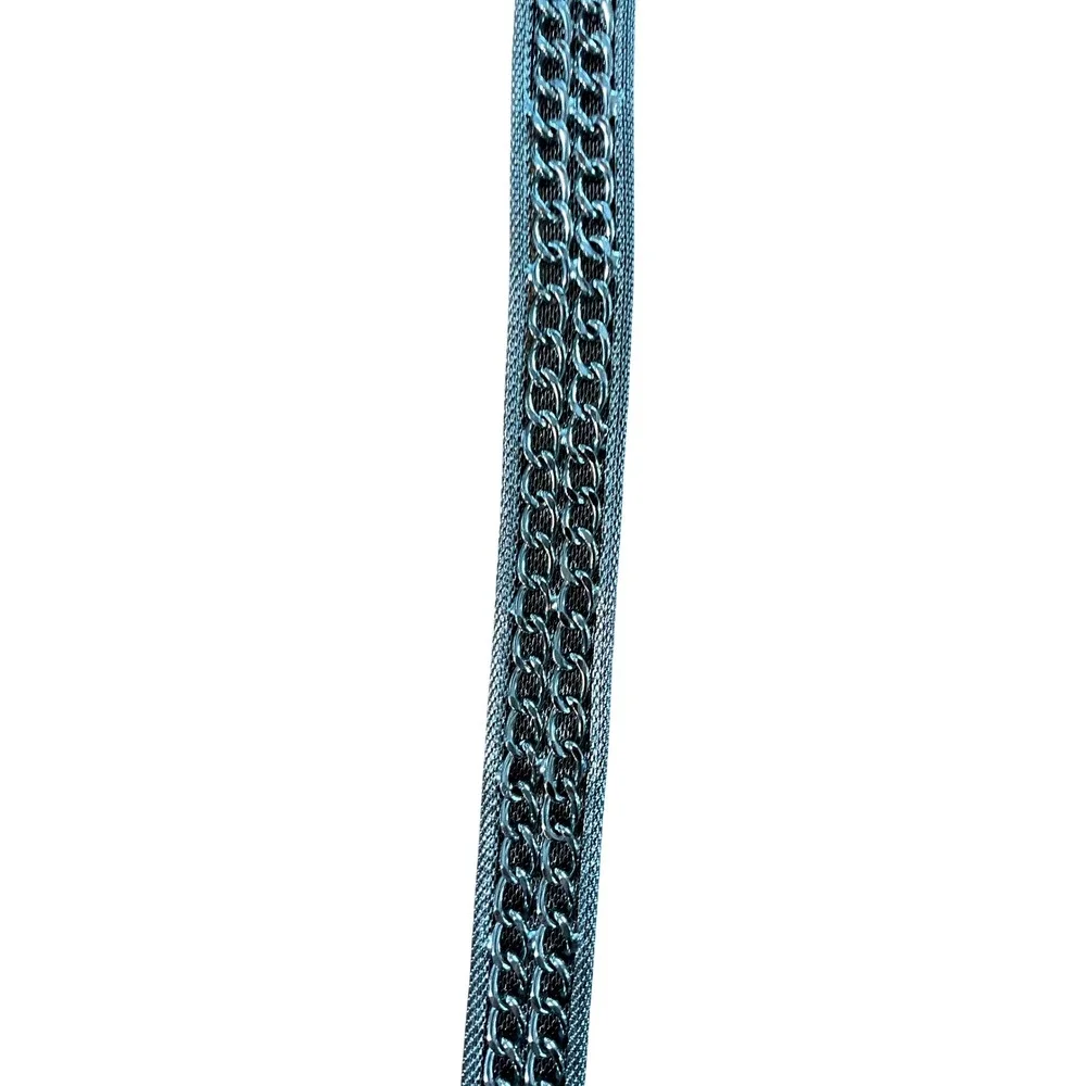 Vintage Silver Mesh Belt Double Chain Link Overlay Metallic Punk Y2K 39 Inch